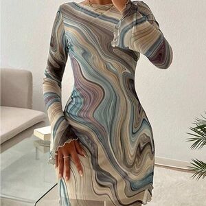 Elegant Multicolor Swirl Dress